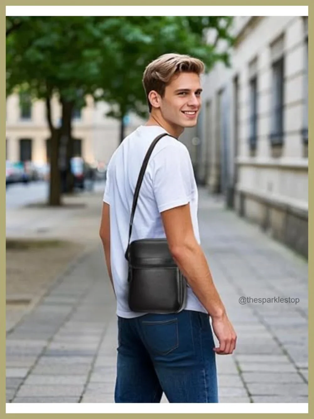 Genuine Leather Crossbody Bag for Men - Small Messenger Satchel Work Business